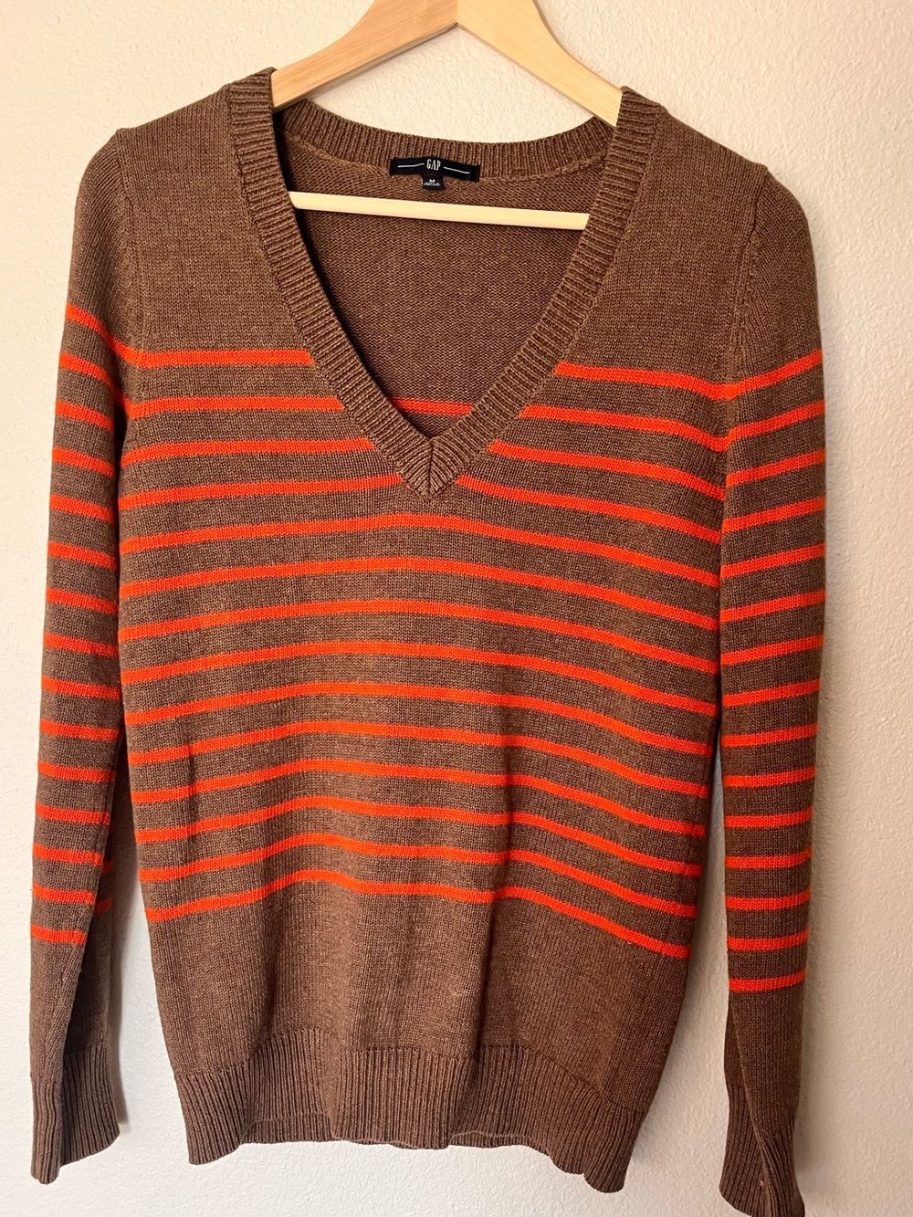 V-Neck Brown & Orange Striped Sweater - Classic Menswear 100% cotton